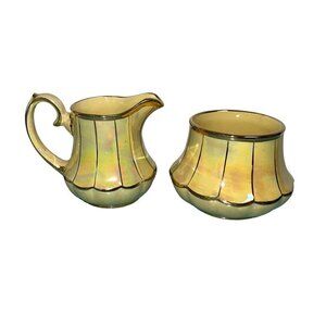 Sadler Cream Sugar Set Vintage Porcelain Yellow Lustre Iridescent England Rare